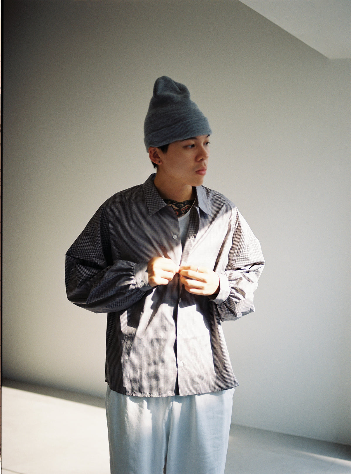 2-WAY COLLAR SHIRT (MINI CHECK)