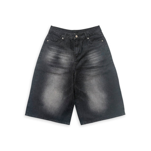 WIDE LEG DENIM SHORTS (BLACK)